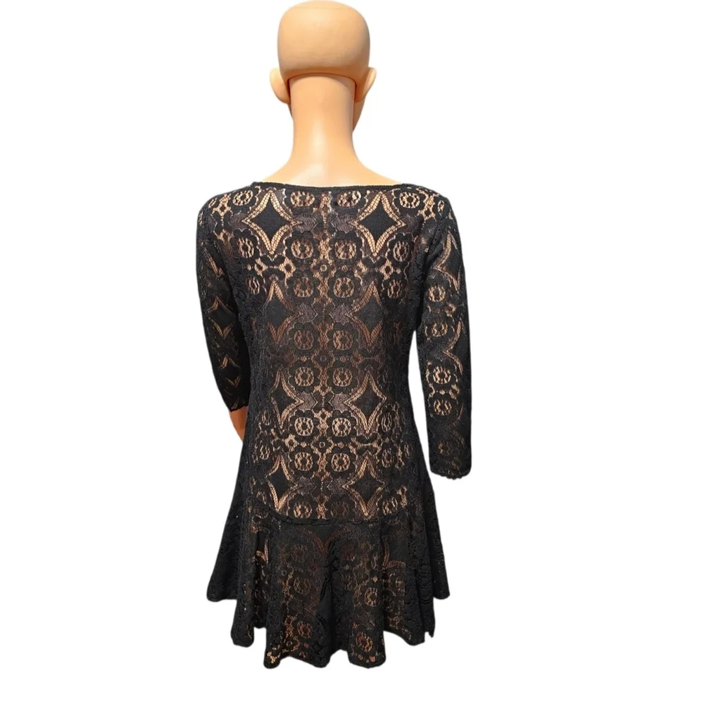 Free People Black Lace Ruffle Hem Whimsigoth Mini Dress Sz 2
